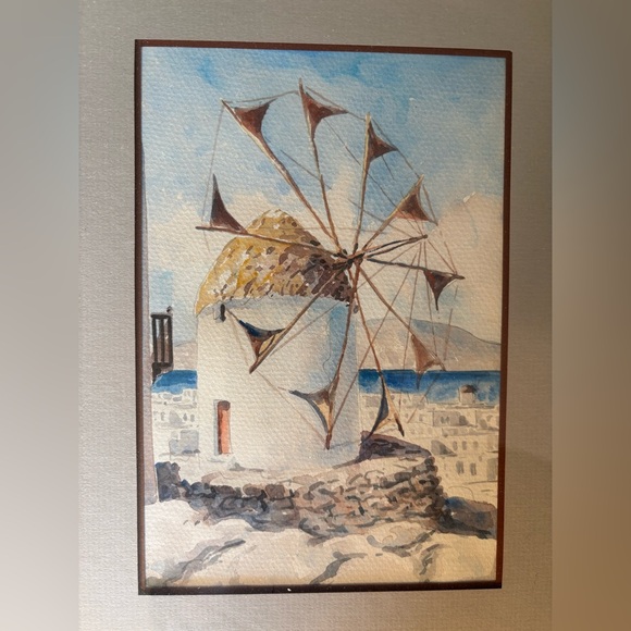 Coastal Scenic Windmill Watercolor Art